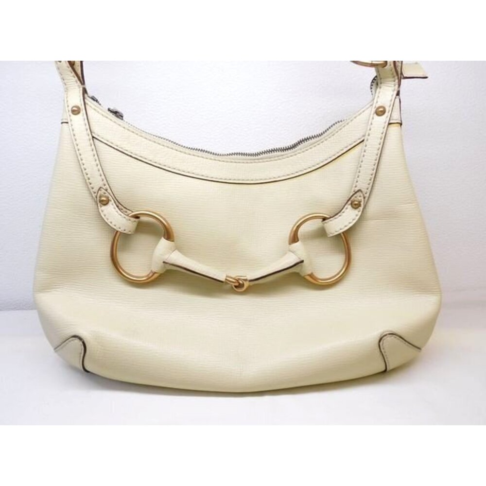 GUCCI Handbag Hobo Bag Shoulder Leather Beige Ivory White